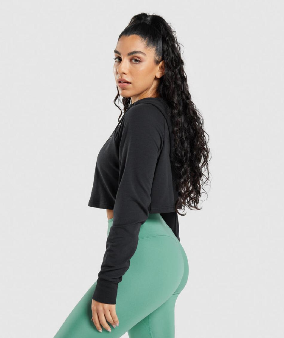 Gymshark Training Cropped Ženske Majica S Kapuljačom Crne | HR 3573BEX